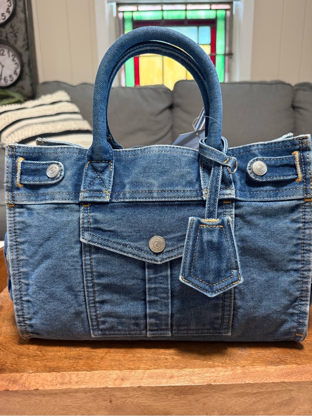 GAP 5 Pocket Denim Satchel Bag Light Blue “GIRKIN” NWT